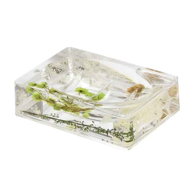Locco Decor 4 قطع سائل أكريليك 4D عائم بحركة الحمام مجموعة ملحقات زينة الحديقة والنباتات الخضراء وحامل فرشاة الأسنان وموزع الصابون وطبق الصابون - Image 4